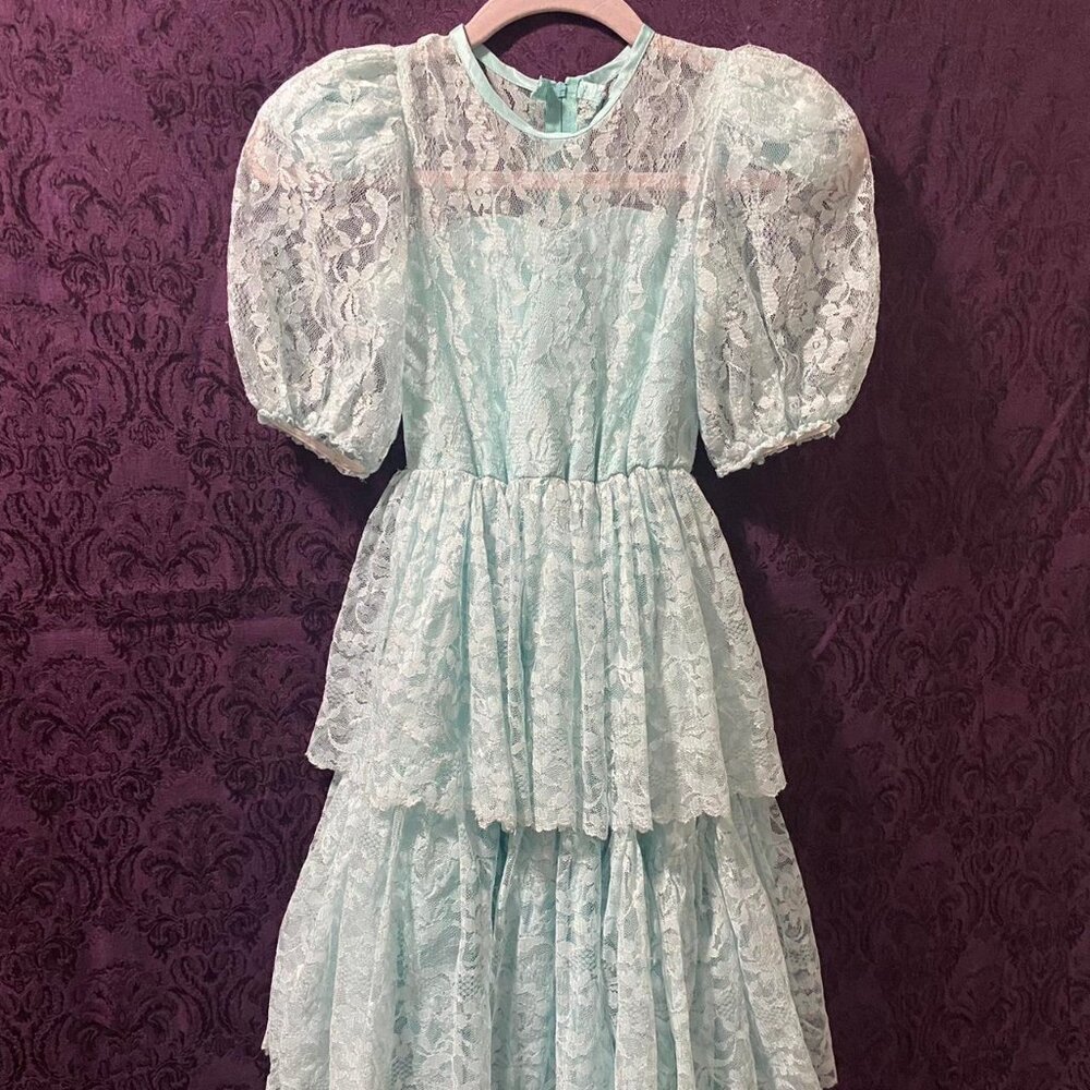 Child's lace mint vintage dress